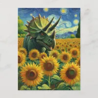 Triceratops Dino in the Sunflower Field Van Gogh Postcard
