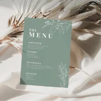 Sage Green Boho Wedding Menu with floral artwork