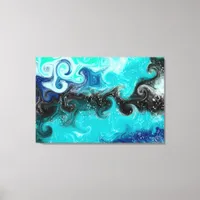 Teal, Blue and Black Fluid Art Marble Swirls   Canvas Print