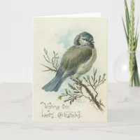 Wishing You A Merry Christmas, Vintage Blue Bird Holiday Card