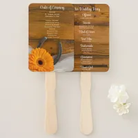 Orange Daisy and Horseshoe Country Western Wedding Hand Fan