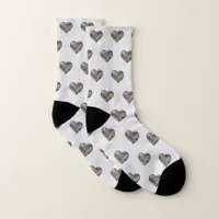 Boho Brown and Coral Hearts Socks