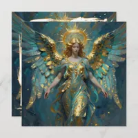 A Beautiful Gold and Turquoise Angel Blank Card
