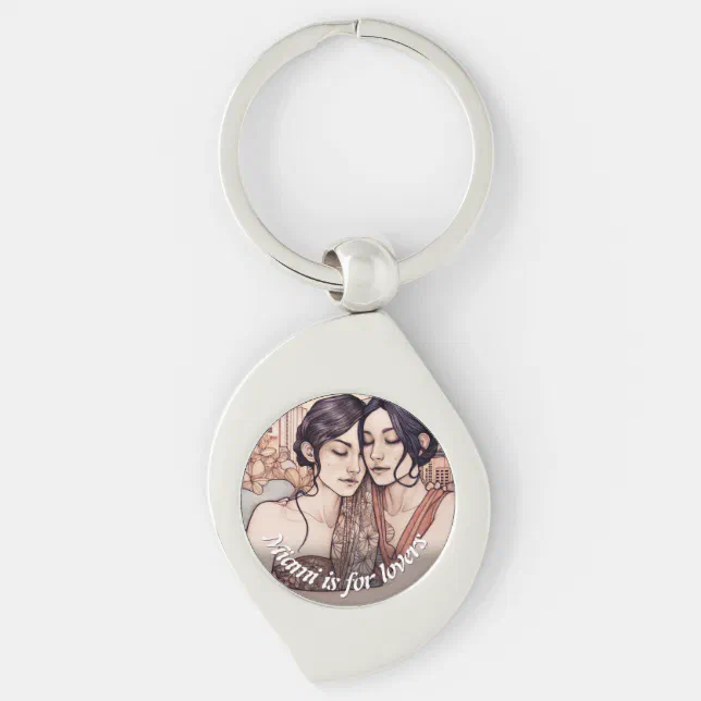 Miami Downtown Women Cuddling Lesbians Drawing Keychain