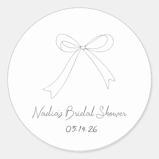 Quirky Hand Drawn Sketch Style Bow Bridal Shower  Classic Round Sticker