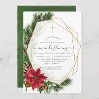 Floral Christmas Geometric Baptism or Christening Invitation