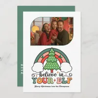 Believe in Your Elf Funny Retro Christmas Photo Holiday Card