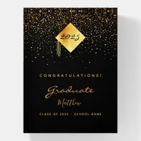 Graduate black gold confetti name paperweight