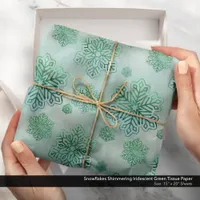 Snowflakes Shimmering Iridescent Winter Green Tissue Paper