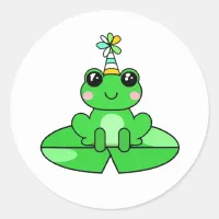 Birthday Frog on a Lily Pad Classic Round Sticker