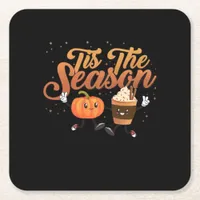 Retro Fall Tis The Season Square Paper Coaster