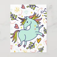 Adorable Unicorn Doodle Postcard