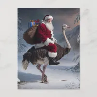 Funny Santa and Ostrich Christmas Delivery Postcard