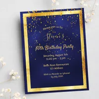 80th birthday party blue gold confetti invitation postcard