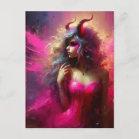 Pink Fairy With Horns Fantasy Art Postcard