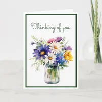 Thinking of You Watercolor Flowers Customize Card