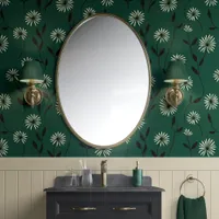 Elegant Daisy Meadow Forest Green & Ivory - Modern Wallpaper
