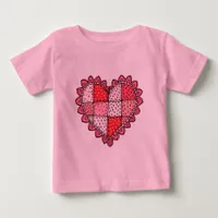 Valentine's Doodle Art Style Faux Patchwork Heart  Baby T-Shirt