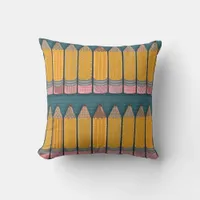 Groovy Pencils Illustrated Fun Writing Pattern Throw Pillow