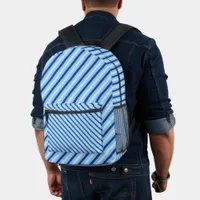 Navy Blue And Turquoise Stripe Printed Backpack