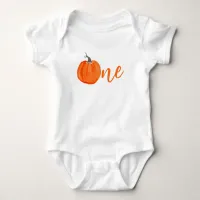 Cute watercolor pumpkin first birthday   baby bodysuit