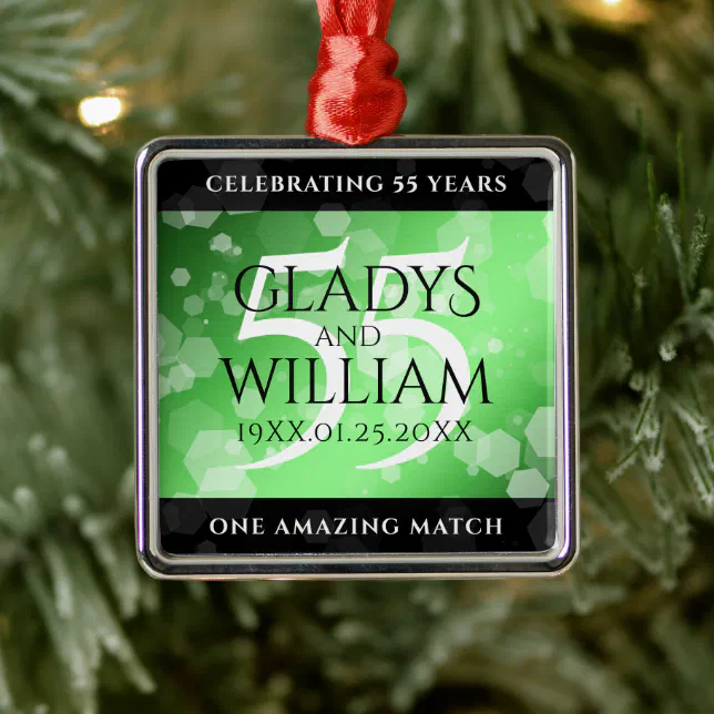 Elegant 55th Emerald Wedding Anniversary Metal Ornament