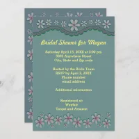 Dusty Green Six Petal Flower Bridal Shower Invite