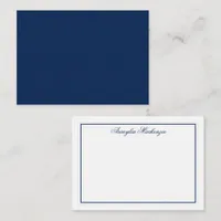 Elegant Navy Blue and White Personalized Note Card