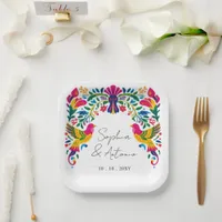 Vibrant Mexican Otomi Birds Floral Fiesta Wedding Paper Plates