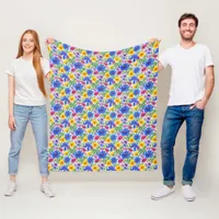 Vivid Blue Yellow Red Purple Flowers Pattern Fleece Blanket