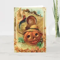 Vintage Turkey Pumpkin Thanksgiving Holiday Card