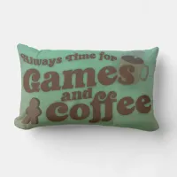 Time for Coffee and Games Fun Vintage Art Design Lumbar Pillow