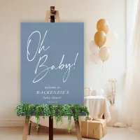 Minimalist Dusty Blue Oh Baby Baby Shower Welcome Foam Board