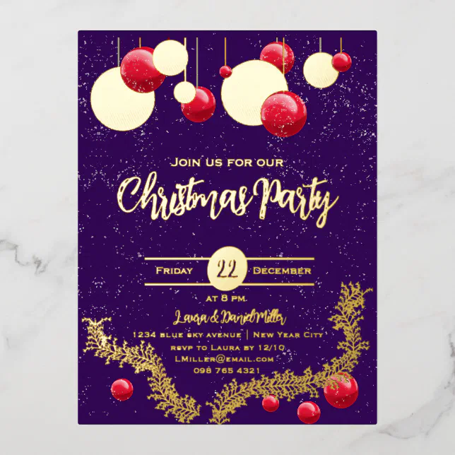 Christmas decorations and snow foil holiday postcard