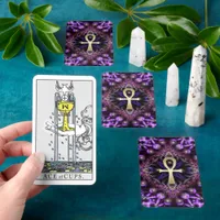 Mystical Purple Golden Ankh Fractal Art Tapestry Tarot Cards