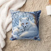 Sweet White Foxes in the Snow Throw Pillow
