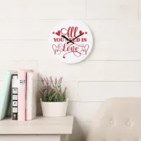 All You Need Is Love Typography Wall Clock