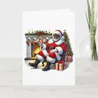 Black Santa with Fireplace Personalized Christmas Card