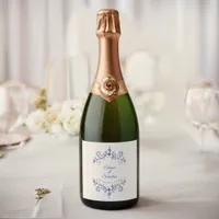 Elegant Vintage Romance Dusty Blue Floral Wedding Sparkling Wine Label