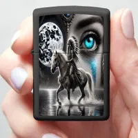 Moonlit Warrior and Horse in Mystical Reflection Zippo Lighter