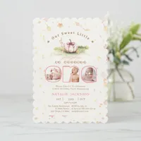 Pink Coquette Little Pumpkin 3 Photos 1st Birthday Invitation