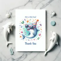 Wild One 1st Birthday Dolphin Themed Thank You Card