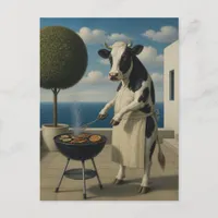 Surreal Cow Grilling Veggies Postcard