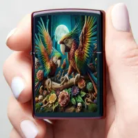 Vibrant Duo: Parrots on Branch Zippo Lighter