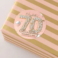 Fancy Blush Pink Gold Pearl Mosaic 70th Birthday Classic Round Sticker