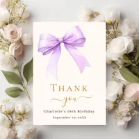 Birthday lavender bow cream  thank you card