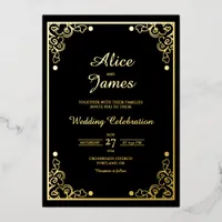 Timeless Formal Black Gold Foil Wedding Invitation