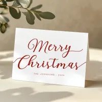 Red Script Merry Christmas Folded Holiday Card