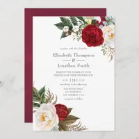 Boho Burgundy - Marsala Floral Wedding Invitation