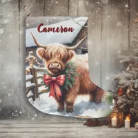 Cute Highland Cow Personalized Christmas Large Christmas Stocking